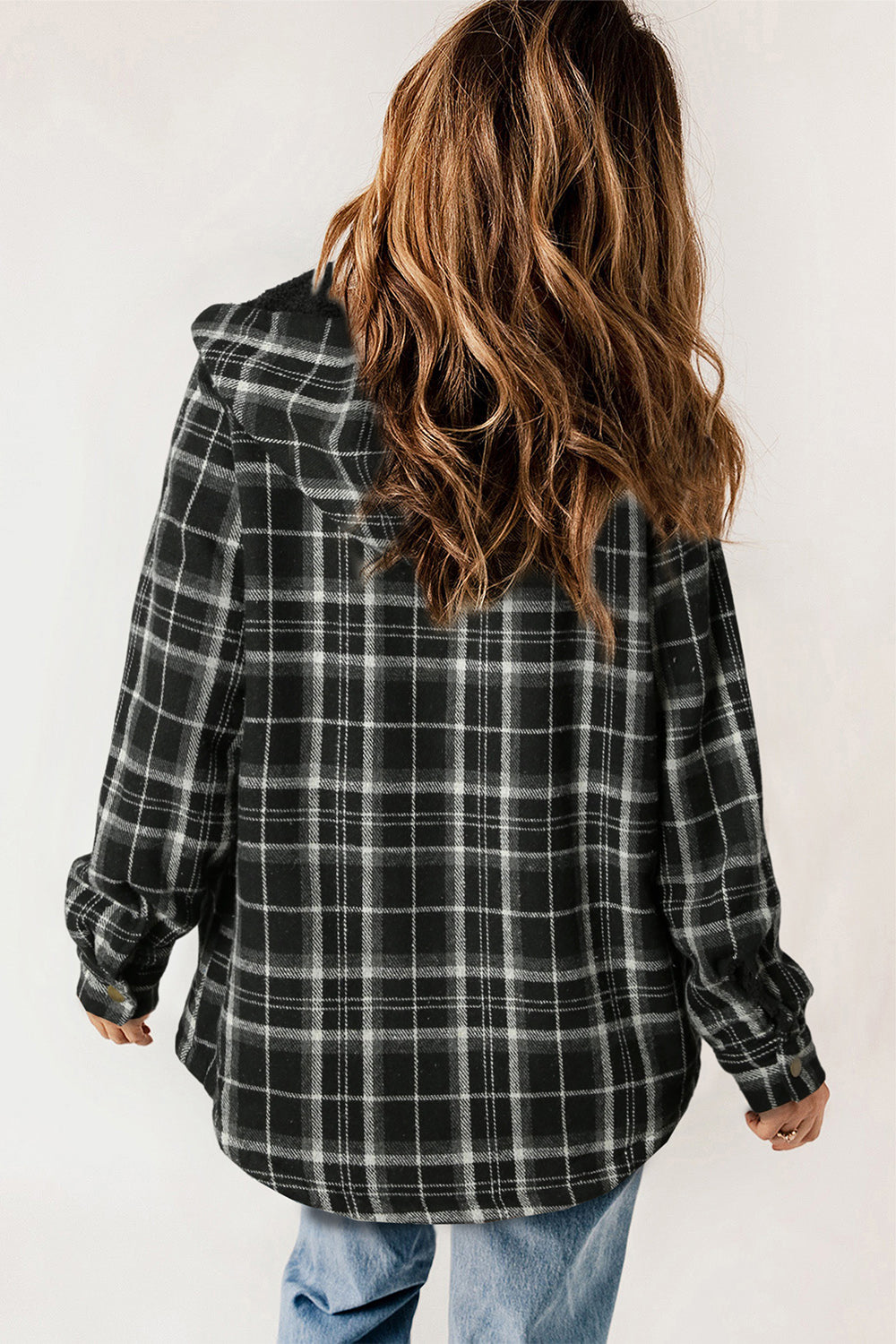 Women’s Plaid Hooded Jacket with Snap Front and Pockets - 100% Polyester Seasonal Outerwear