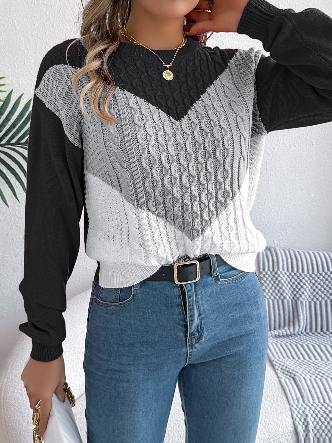 Women’s Classic Round Neck Long-Sleeve Knit Sweater | Soft Stretchy Acrylic Pullover