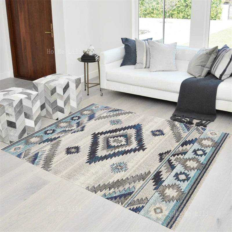 Southwestern Style Flannel Floor Rug - Durable and Soft with Faded Color Palette