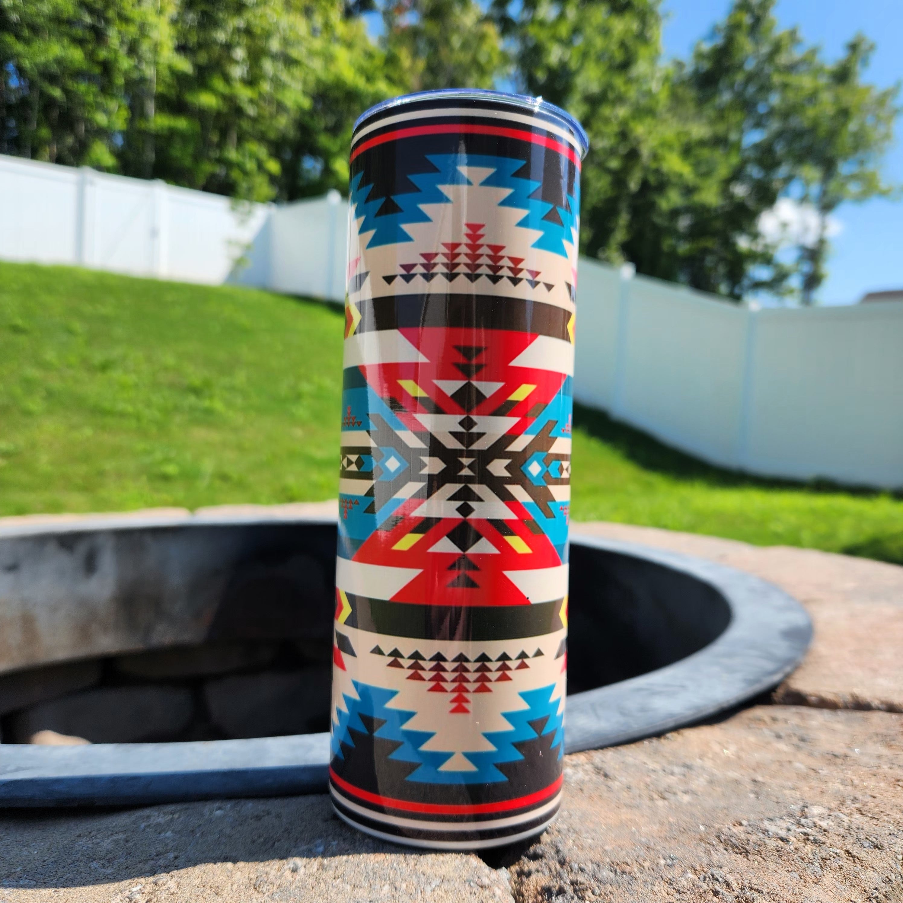 Western Aztec Sublimation 20oz. Tumbler with Straw - Full Wrap Design - Double Wall Stainless Steel - Includes Plastic Straw - Hand Wash Only - Great Gift Option