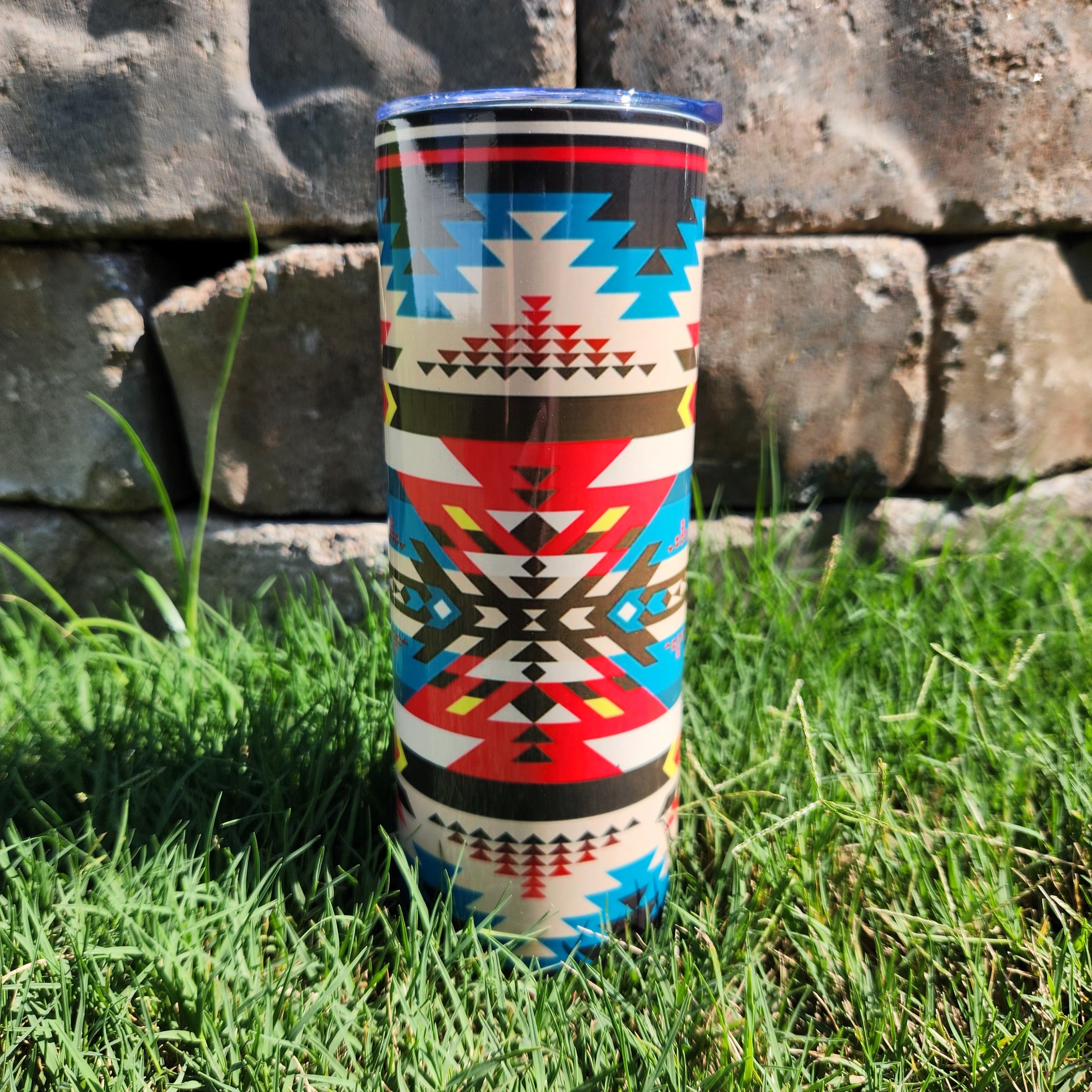 Western Aztec Sublimation 20oz. Tumbler with Straw - Full Wrap Design - Double Wall Stainless Steel - Includes Plastic Straw - Hand Wash Only - Great Gift Option