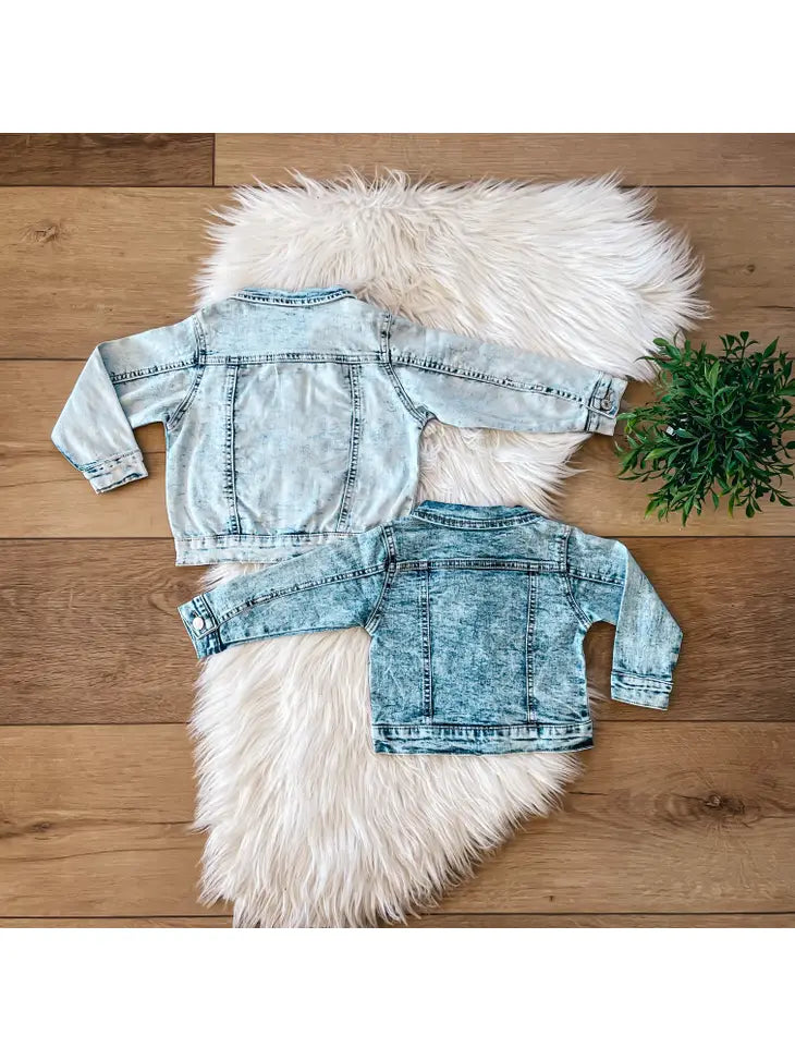 Kids Acid Washed Denim Jacket with Pockets - Unique Fashion Statement for Kids Available in Five Sizes