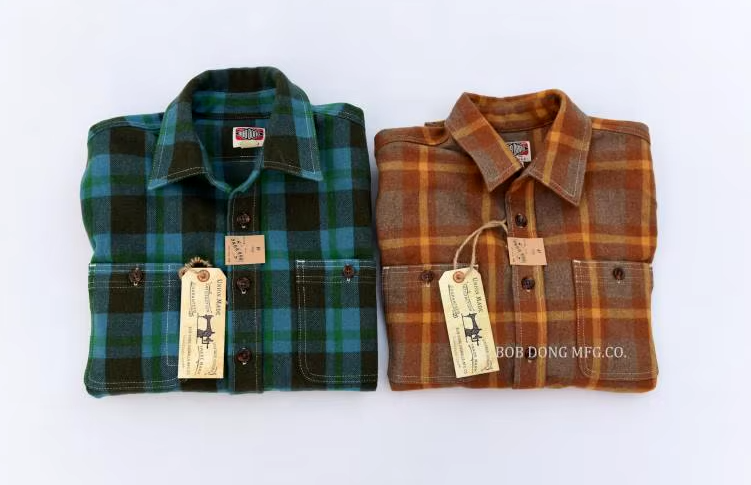 Classic Men's BOB DONG Wool Plaid Button Down Shirt with Pockets - Long Sleeve Warmth