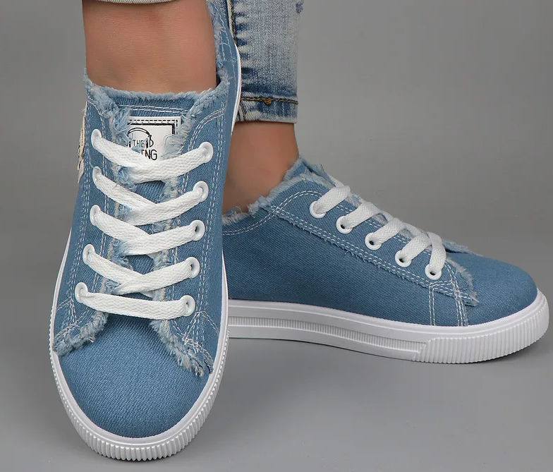 Women's Denim Canvas Shoes - Flat and Feminine Sneakers - Perfect for Casual Wear