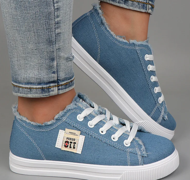 Women's Denim Canvas Shoes - Flat and Feminine Sneakers - Perfect for Casual Wear