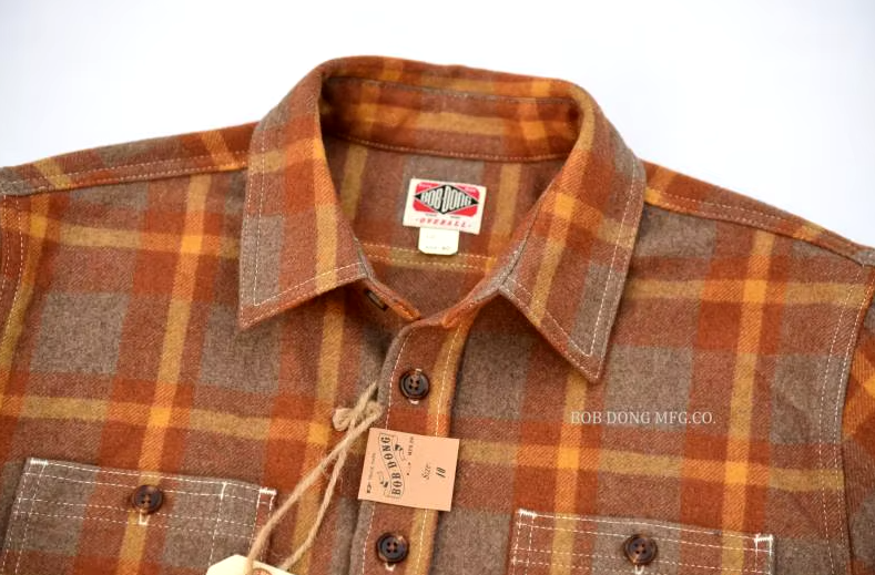 Classic Men's BOB DONG Wool Plaid Button Down Shirt with Pockets - Long Sleeve Warmth