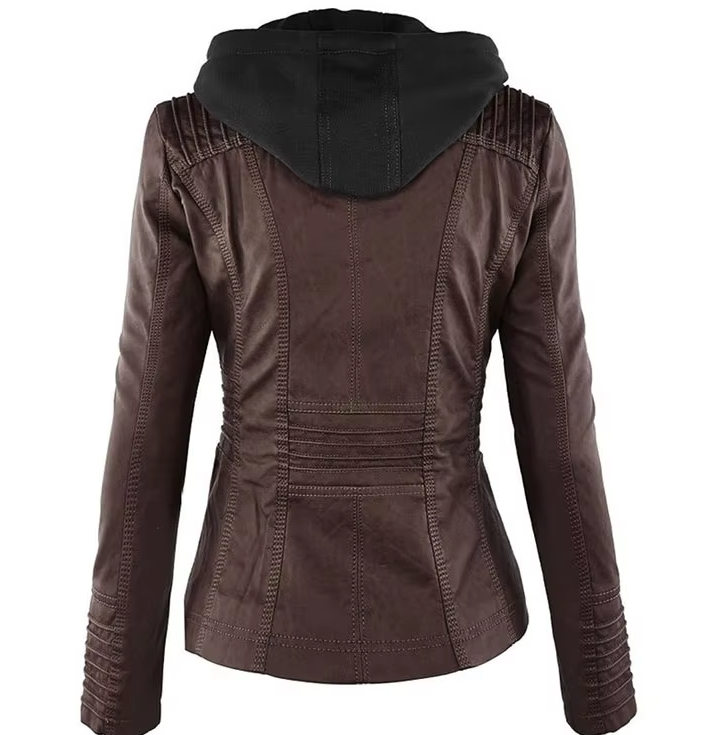 Waterproof Windproof Women's Suede PU Leather Jacket with Removable Hoodie - XS-XL Sizes Available