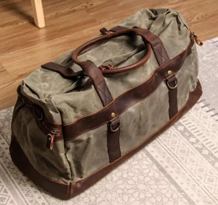 FANCODI Waterproof Waxed Canvas Genuine Leather Travel Duffle Bag Durable