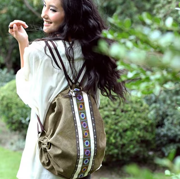 Tribal Canvas Backpack for Women - Stylish and Functional Bag with Pockets and Adjustable Straps