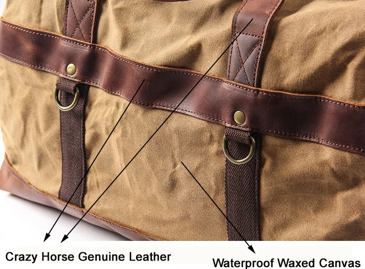 FANCODI Waterproof Waxed Canvas Genuine Leather Travel Duffle Bag Durable