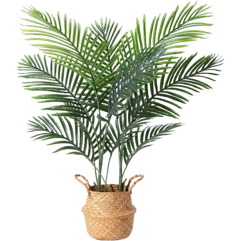 Realistic Artificial Areca Palm Tree with 15 Trunks in Woven Seagrass Basket - Lifelike Faux Dypsis Lutescens Plant for Home Decor