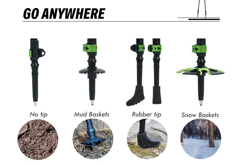 HOMFUL Lightweight Adjustable Hiking Poles - 7075 Aluminum - Shock Absorption - Tungsten Tip - Detachable Design - Straight Grip - EVA Dampening System