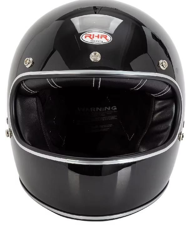 RHR Classic Full Face Motorcycle Helmet - DOT Approved - Vintage Style with DD Ring Buckle for Maximum Safety