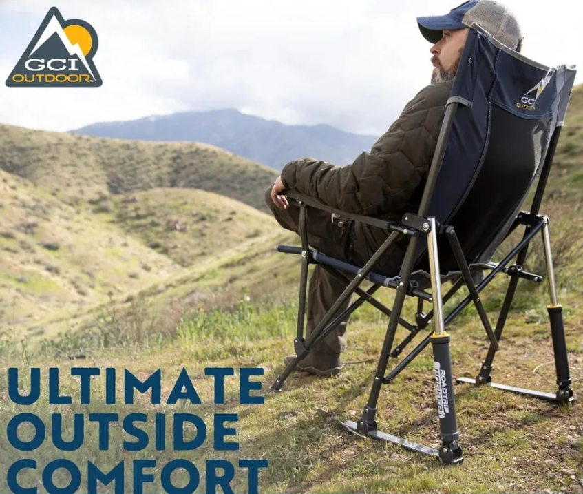 GCI Camping Rocking Chair with Beverage Holder and Armrests - Breathable Mesh and Sturdy Steel Frame