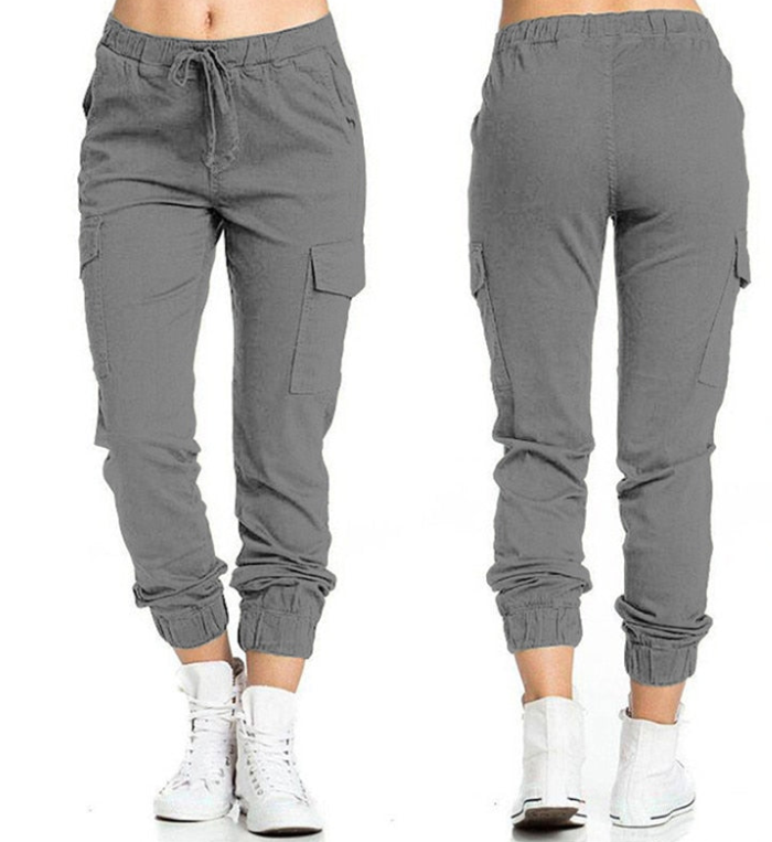 Women's Multi-Pocket Cargo Jogger Pants with Drawstring Elastic Waist - Comfortable Sports and Casual Streetwear Pants