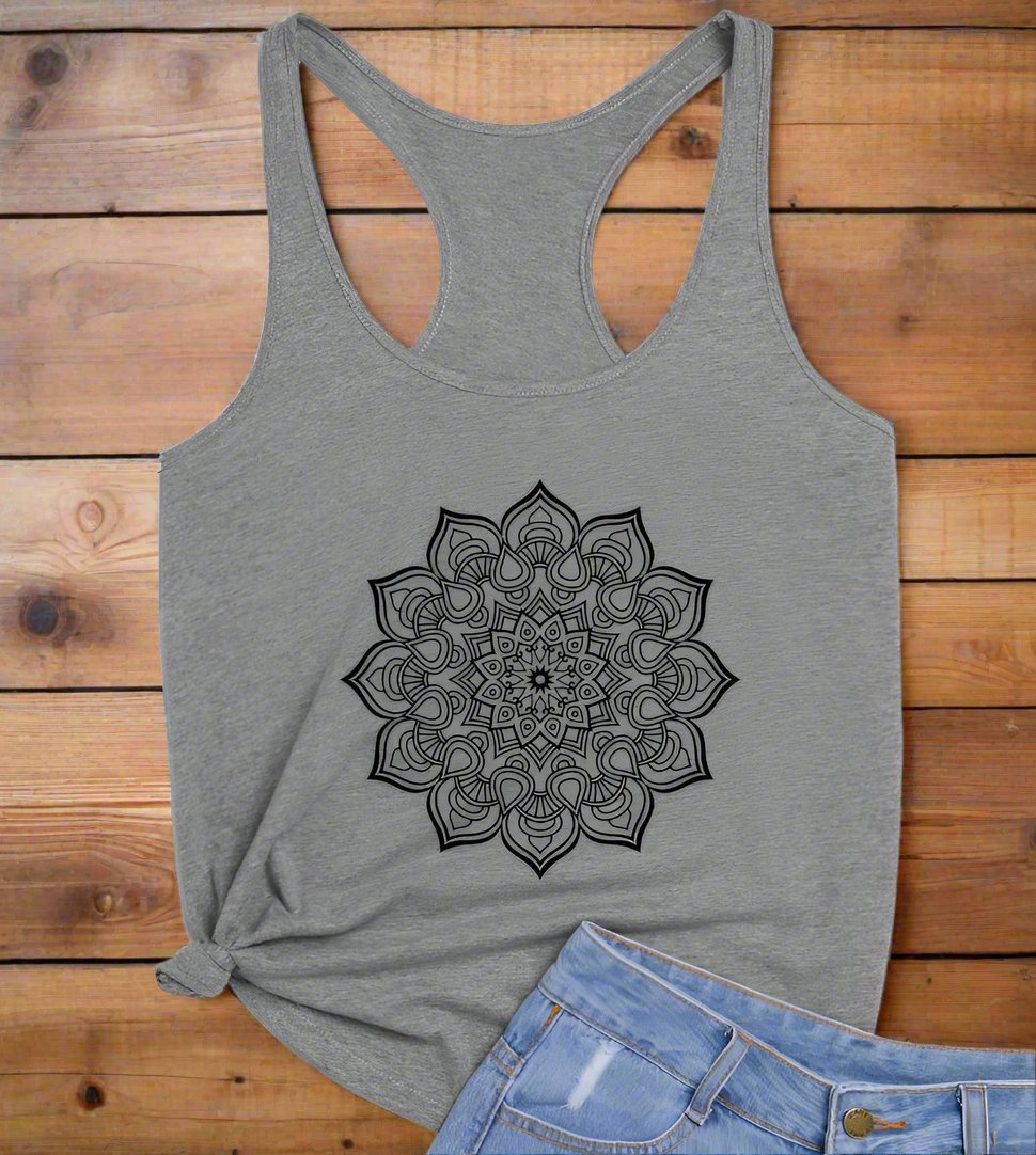 Women's Flower Art Graphic Print Racerback Tank Top in 100% Cotton Fabric