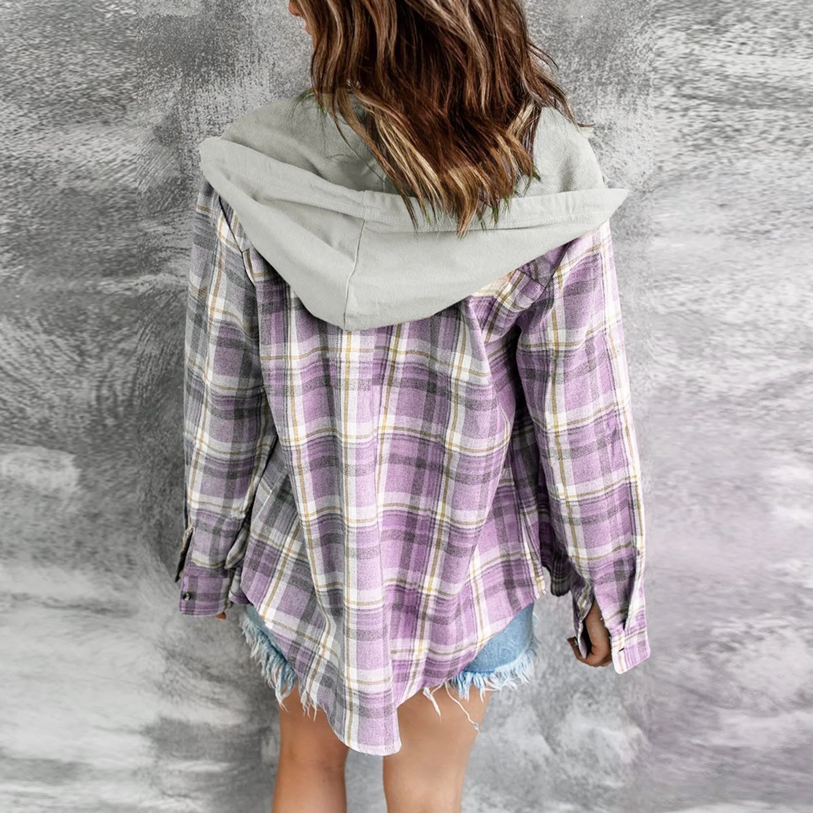 Fashionable Women's Long Sleeve Plaid Shirt with Hood - Autumn/Winter Style