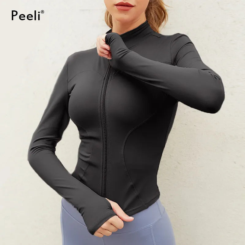 Women's Breathable Quick Dry Windproof Long Sleeve Zip-Up Workout Yoga Top