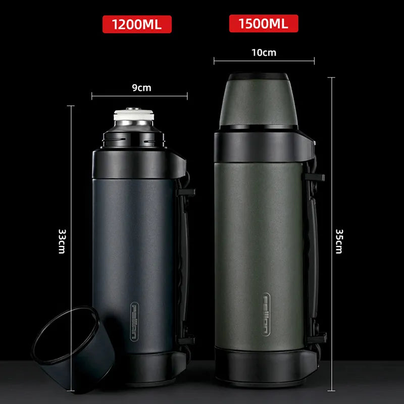 Large Capacity Stainless Steel Thermos - 1200/1500ML - Keeps Drinks Hot/Cold for 24+ Hours