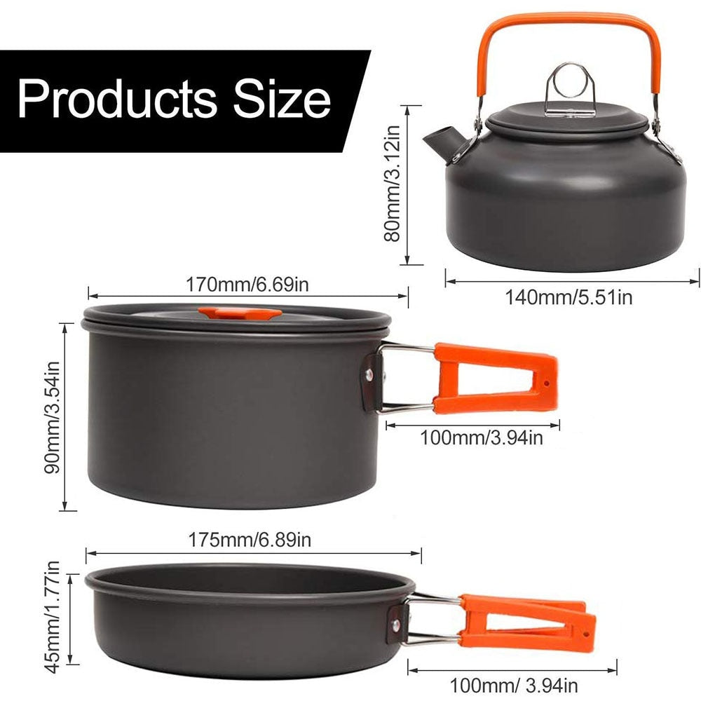 Premium Aluminum Outdoor Camping Cookware Set - 3pc or 11pc Mess Kit for 2-3 People - Lightweight Non-Stick Portable