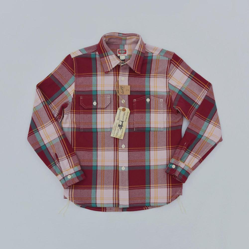 BOB DONG Men's Vintage Plaid Point Collar Heavyweight Work Shirt - Cotton Twill and Classic Design