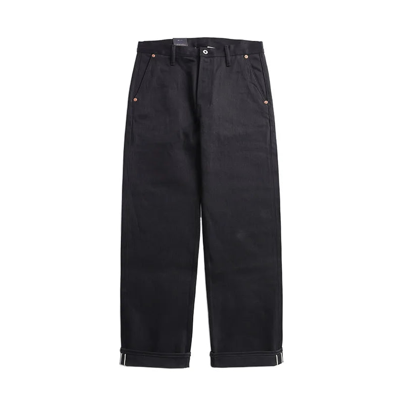 Men's Black Selvedge Denim Jeans - Relaxed Fit - High Rise - Wide Leg - Deep Pockets - Reinforced Stitching