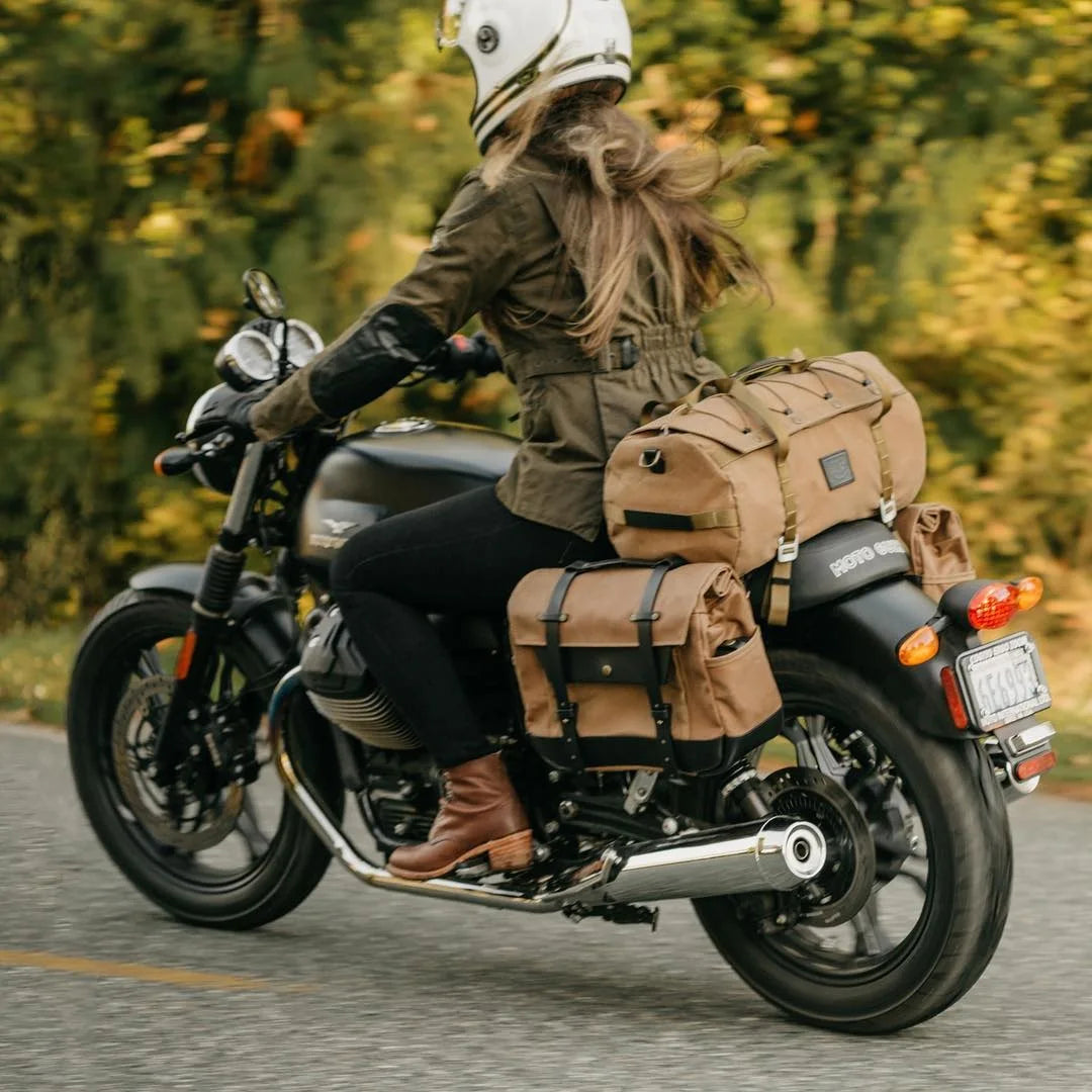 Vintage-Style Motorcycle Travel Bag with Oil Wax Canvas and Leather