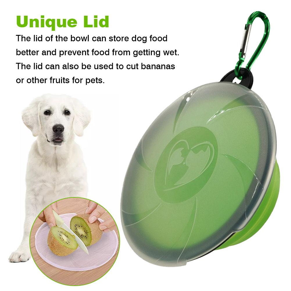 Durable Collapsible Dog Bowl with Lid and Food Container with Carabiner for Convenient Transport