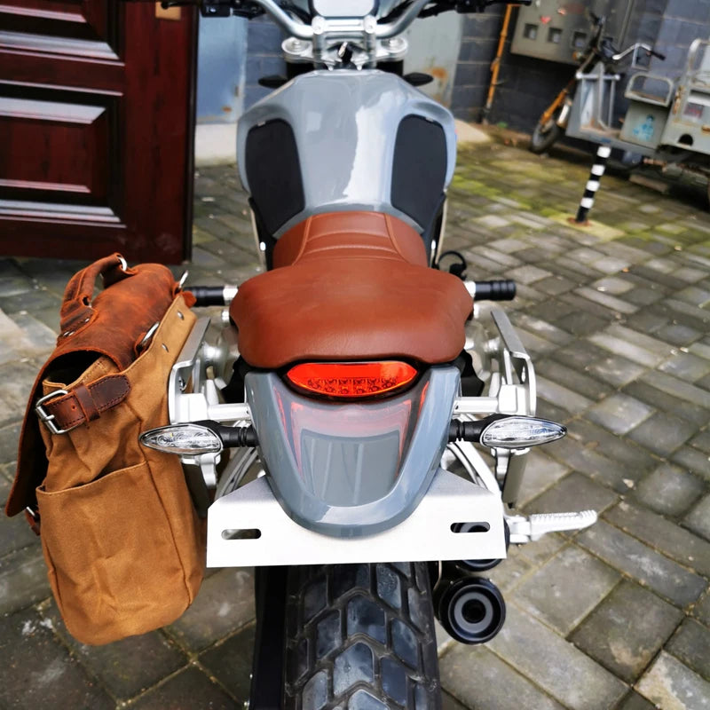 Vintage Motorcycle Saddle Bag - Waterproof and Durable Waxed Canvas - Crazy Horse Leather