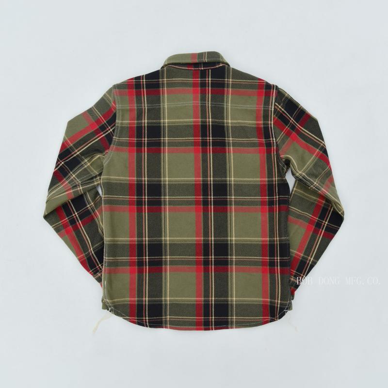 BOB DONG Men's Vintage Plaid Point Collar Heavyweight Work Shirt - Cotton Twill and Classic Design