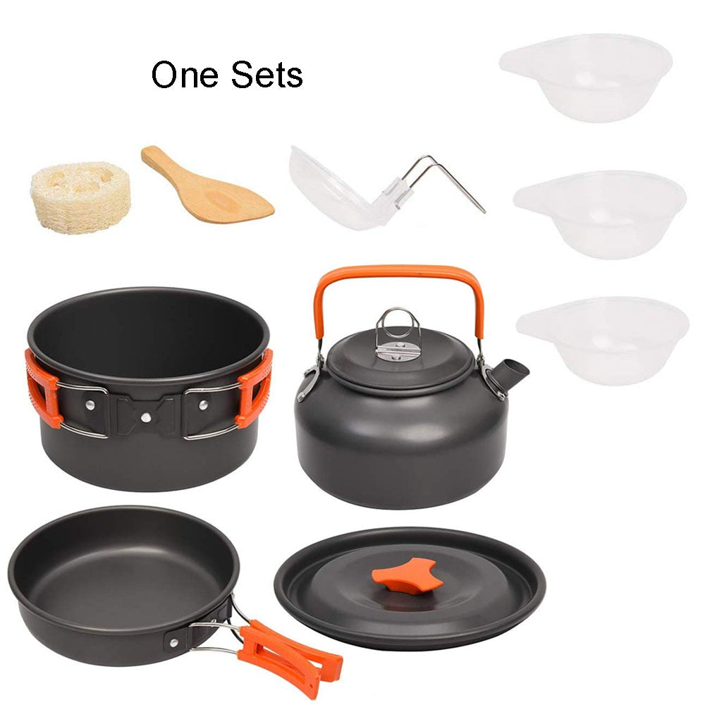 Premium Aluminum Outdoor Camping Cookware Set - 3pc or 11pc Mess Kit for 2-3 People - Lightweight Non-Stick Portable