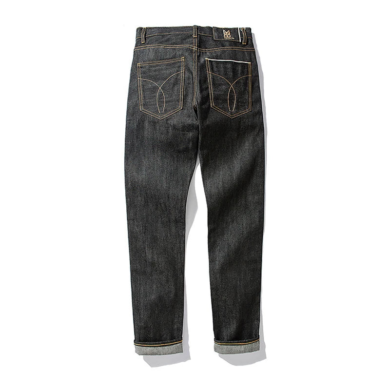 MBBCAR Original West Coast Harajuku Straight Fit Jeans with Mid Rise Waist and De-Mineralized Black Cow Denim