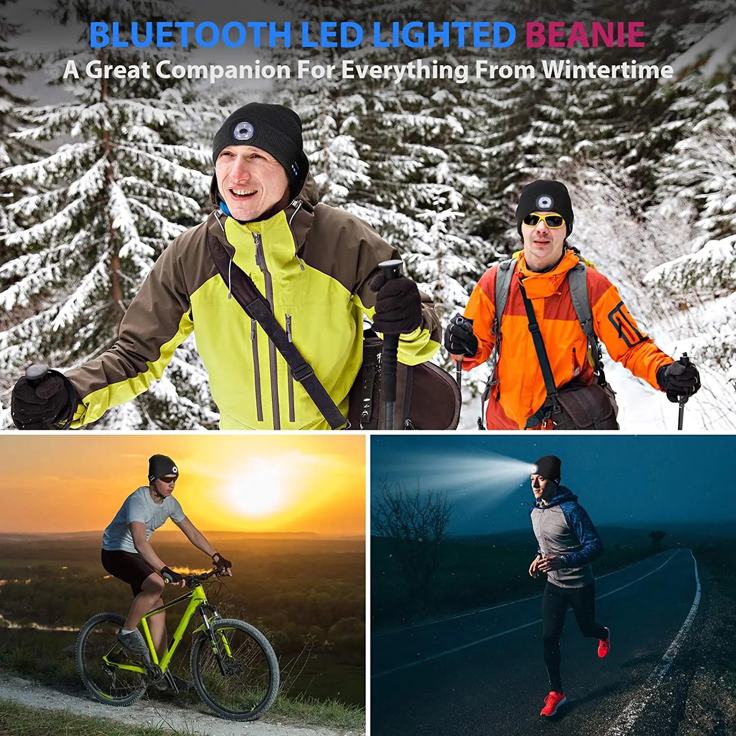 LED Bluetooth Beanie Hat with Wireless Stereo Speakers, Built-in Microphone, Rechargeable Battery | Warm & Hands-Free Music Player for Outdoor Adventures