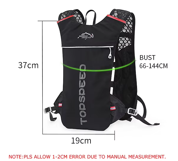 INOXTO Lightweight 5L Water Hydration Vest Backpack - 1.5L or 2L Water Bag