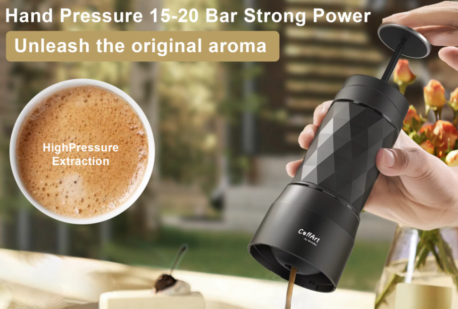 BioloMix Portable Coffee Maker: Espresso Machine Hand Press Capsule Ground Coffee Brewer