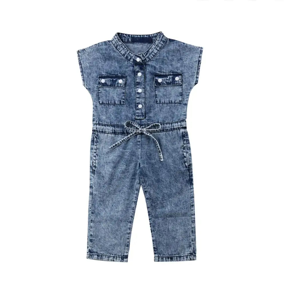 SUNSIOM Denim Sleeveless Romper Jumpsuit Playsuit with Long Pants for Toddler Baby Girls (1-6T)