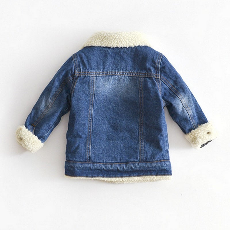 Kids Thick Cashmere Denim Jacket Turn-Down Collar Pockets 2-6Y Unisex