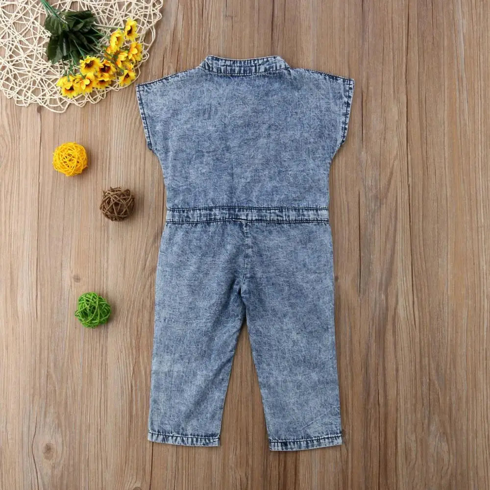 SUNSIOM Denim Sleeveless Romper Jumpsuit Playsuit with Long Pants for Toddler Baby Girls (1-6T)