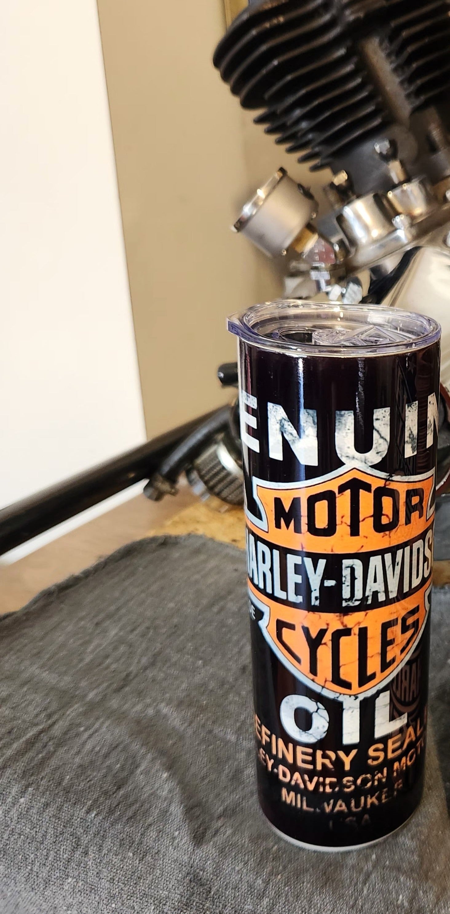 Harley Motorcycle Oil Sublimation 20oz Tumbler with Straw - Professional Stainless Steel Design - Full Wrap Design - Includes Straw and Shipping Box