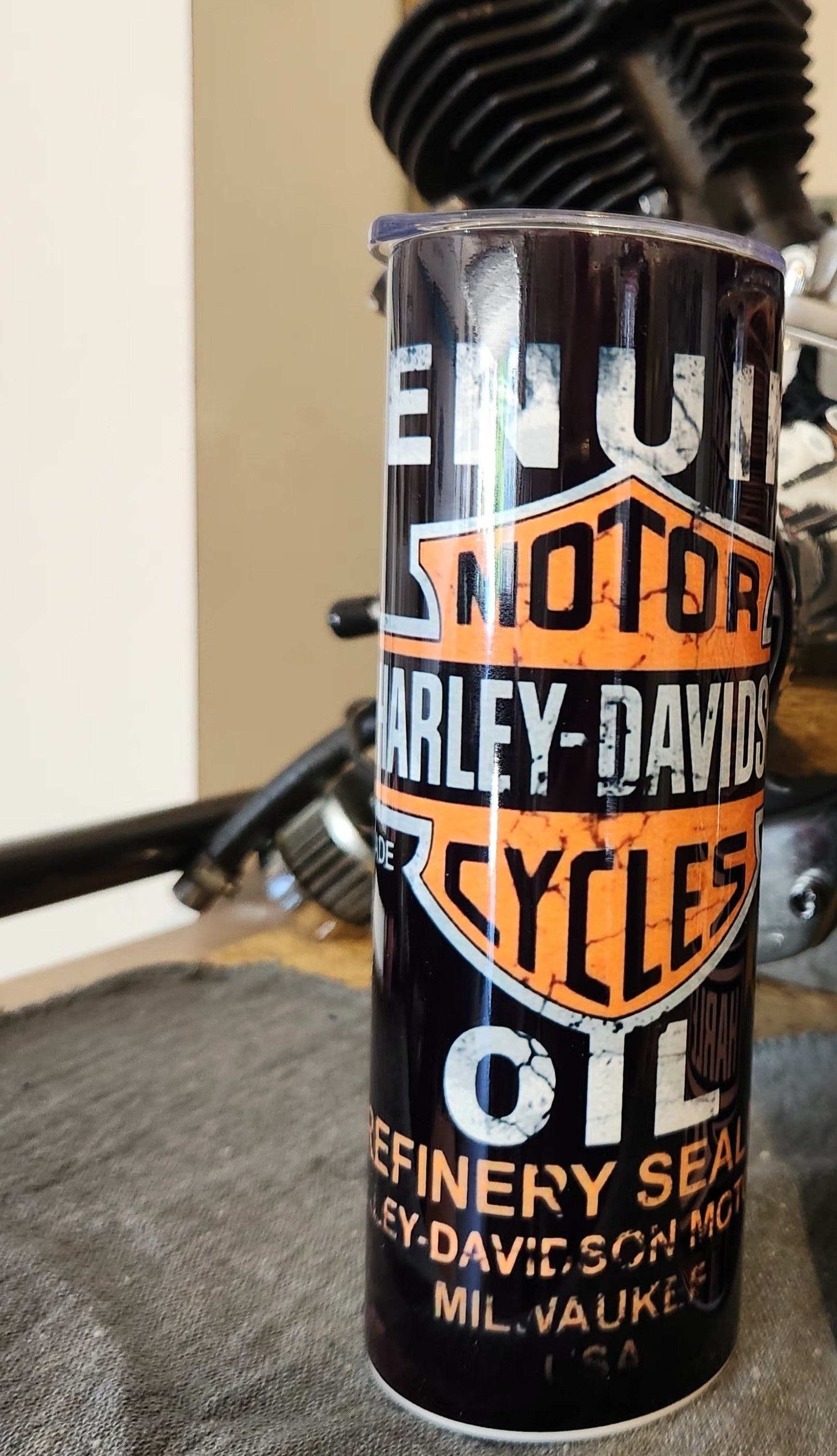 Harley Motorcycle Oil Sublimation 20oz Tumbler with Straw - Professional Stainless Steel Design - Full Wrap Design - Includes Straw and Shipping Box