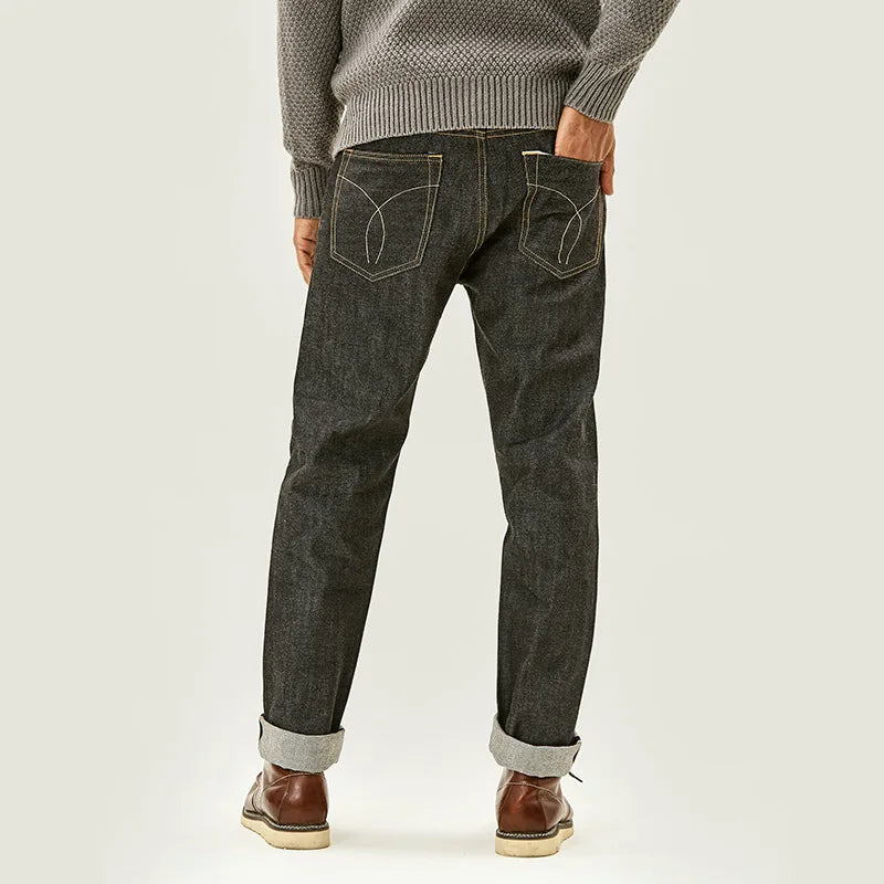 MBBCAR Original West Coast Harajuku Straight Fit Jeans with Mid Rise Waist and De-Mineralized Black Cow Denim