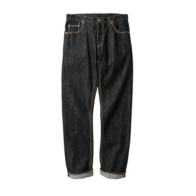 MBBCAR Original West Coast Harajuku Straight Fit Jeans with Mid Rise Waist and De-Mineralized Black Cow Denim