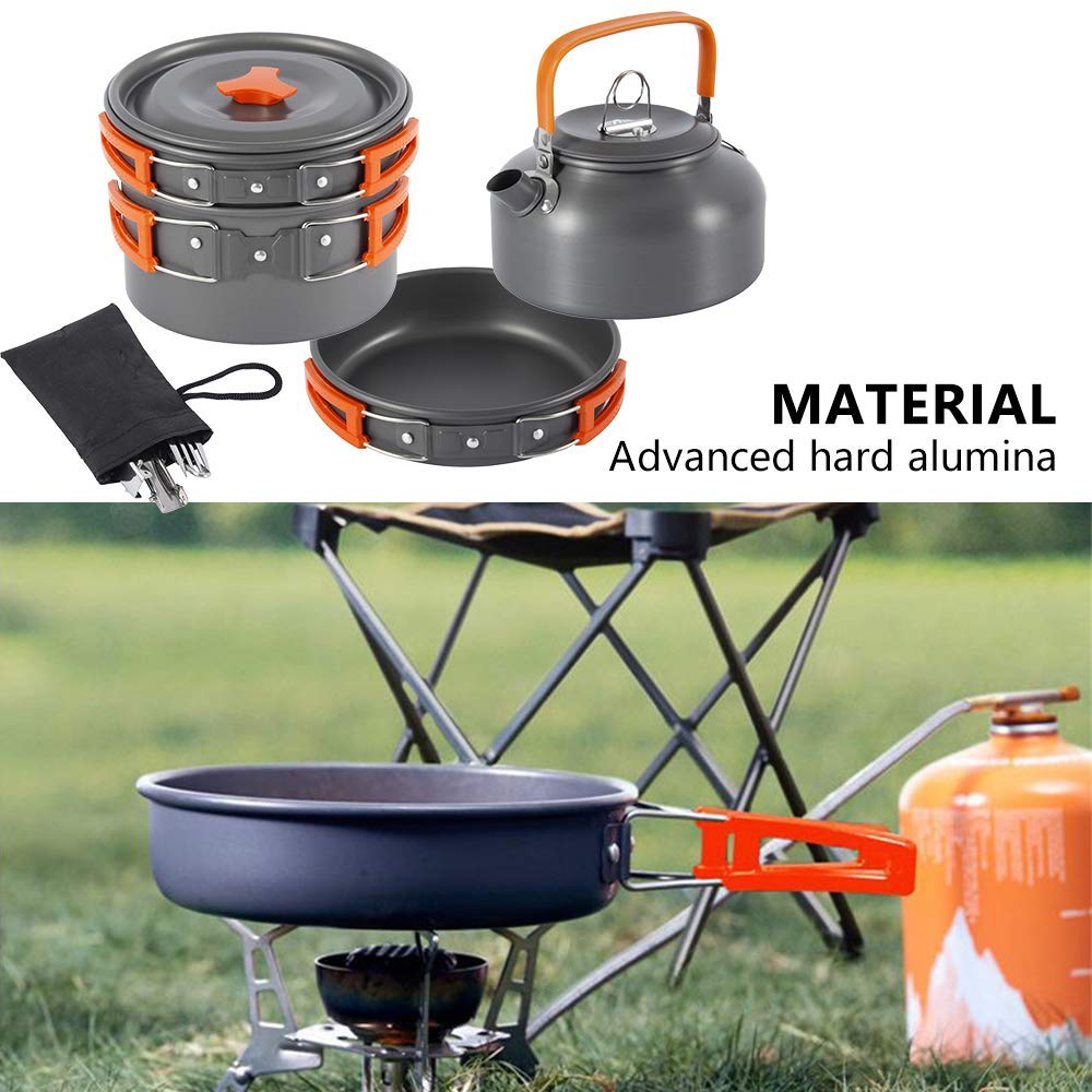 Premium Aluminum Outdoor Camping Cookware Set - 3pc or 11pc Mess Kit for 2-3 People - Lightweight Non-Stick Portable