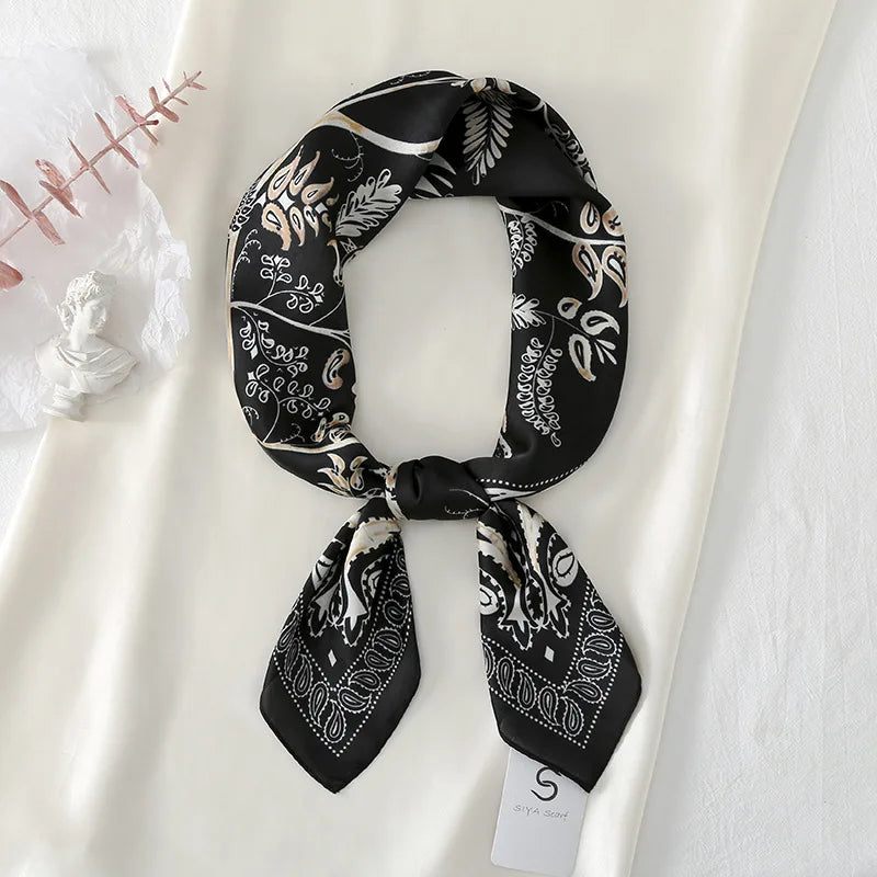 Satin Square Head Scarf - Paisley Magpie Print Silk Neck Scarf - Shawl - Wrap - Bandana