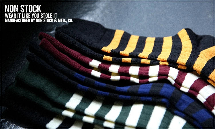 Retro Crew Socks with Prison Stripes | Mid-Calf Winter Boot Socks for Men & Women | Perfect Holiday Gift