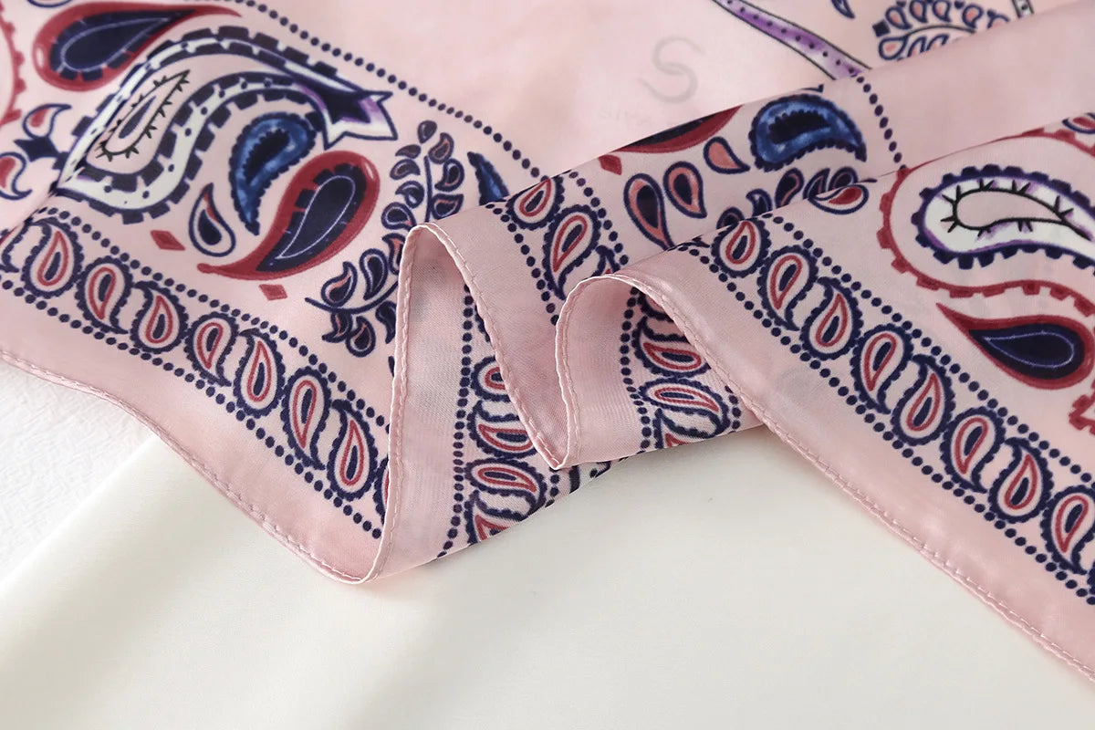 Satin Square Head Scarf - Paisley Magpie Print Silk Neck Scarf - Shawl - Wrap - Bandana