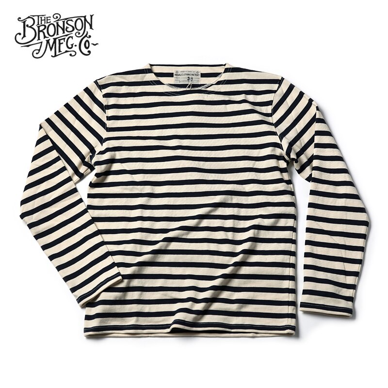 Men's Pre-shrunk Bronson Breton Stripe Wide Boat Neckline Long Sleeve Shirt