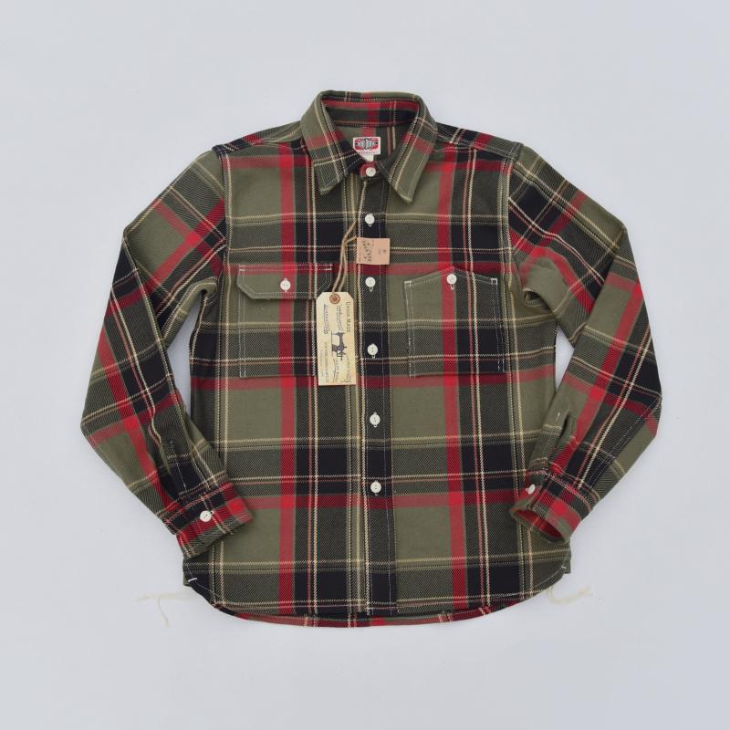 BOB DONG Men's Vintage Plaid Point Collar Heavyweight Work Shirt - Cotton Twill and Classic Design