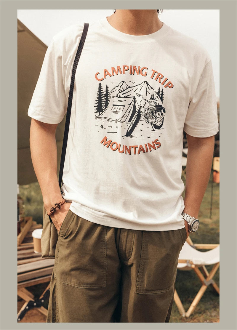 Men's Red Tornado Outdoor Camping Graphic Print T-Shirt | Crew Neck, Loose Fit, 100% Cotton Tee