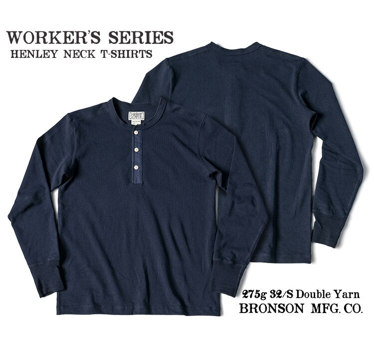 Men's Vintage BRONSON Henley Long Sleeve Shirt - Round Neckline and 100% Organic Cotton